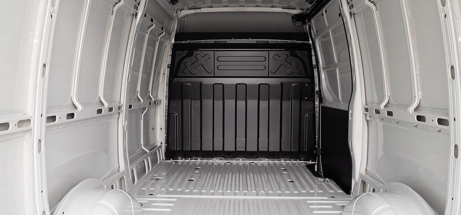 Interior cargo space of a Mandy Express Sprinter 2500 High-Roof Extended van
